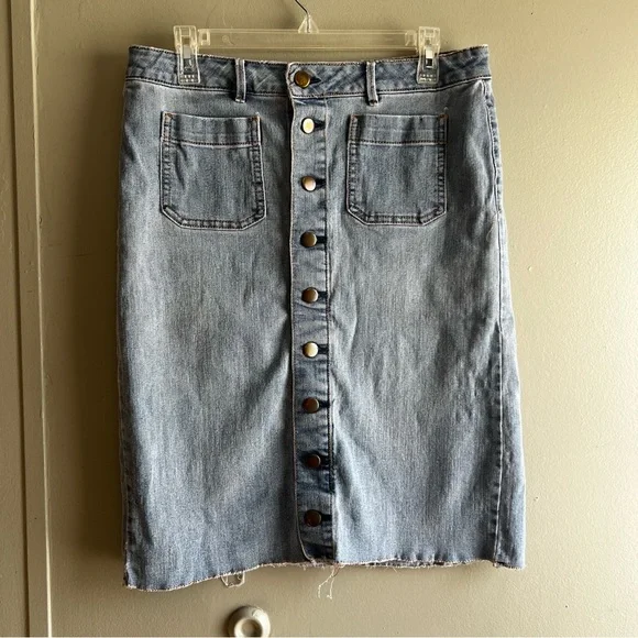 Cato Denim Blue Button Down Skirt Modest Midi - 14 - Picture 7 of 7